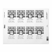 ÉTIQUETTE MONOGRAMME DE DAMASK CARRÉ NOIR ET BLANC, (Feuille entière)