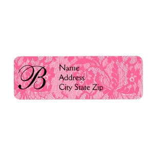 Étiquette monogramme de dentelle rose
