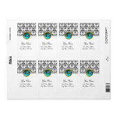 Étiquette MONOGRAMME DE DOMMASQUES NOIR ET BLANC, aquamarine (Feuille entière)