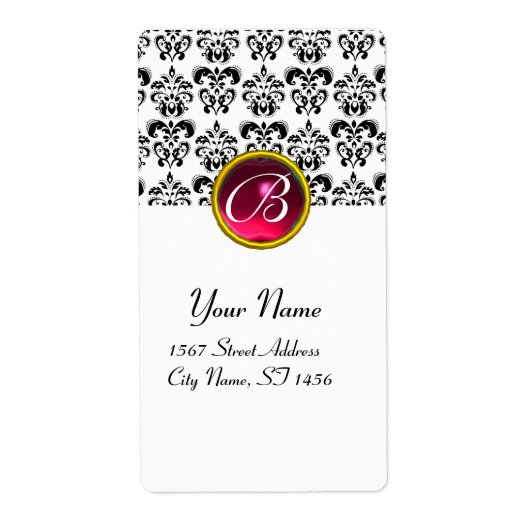 Étiquette MONOGRAMME DE DOMMASQUES NOIR ET BLANC, Rubis Rose (Devant)