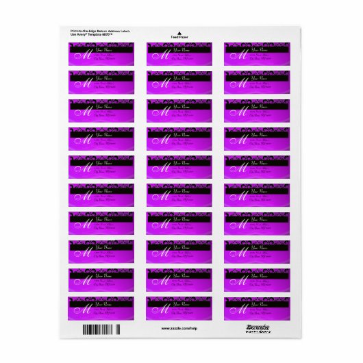 ÉTIQUETTE MONOGRAMME DE DOMMASQUES PURPLE NOIR (Feuille entière)