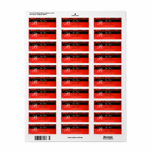 ÉTIQUETTE MONOGRAMME DE DOMMASQUES ROUGE NOIR (Feuille entière)