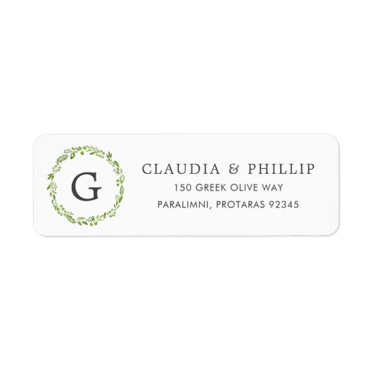 Étiquette Monogramme de feuille d'olive rustique Adresse de (Devant)