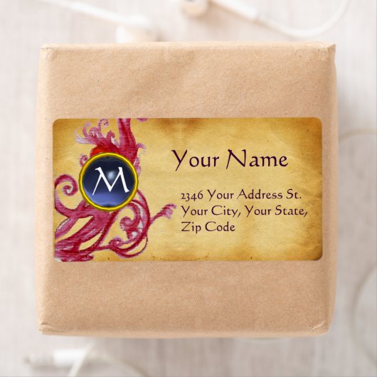 ÉTIQUETTE MONOGRAMME DE GEM DE PARCHEMENT (En situation)