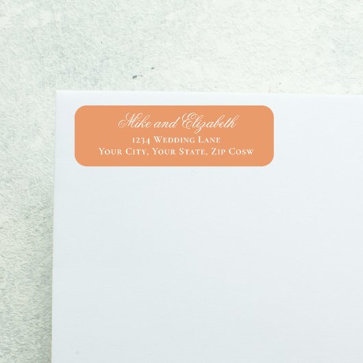 Étiquette Monogramme de mariage aux pêches, écriture florale