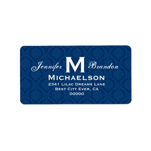 Étiquette Monogramme de Mariage bleu de la marine classique (Devant)
