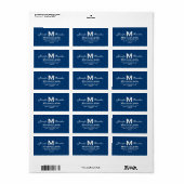 Étiquette Monogramme de Mariage bleu de la marine classique (Feuille entière)