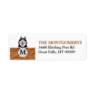 Étiquette Monogramme de mur de briques Husky Chien Adresse d