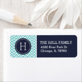 Étiquette Monogramme de Navy et de Turquoise Chevron (En situation)