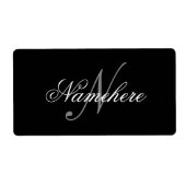 Étiquette Monogramme de nom noir et blanc personnalisé uniqu (Devant)