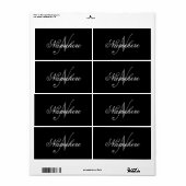 Étiquette Monogramme de nom noir et blanc personnalisé uniqu (Feuille entière)
