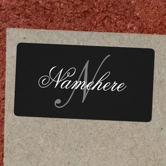 Étiquette Monogramme de nom noir et blanc personnalisé uniqu