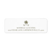 Étiquette Monogramme de palmier tropical minimal blanc (Devant)