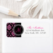 Étiquette Monogramme de Parties scintillant noire Damask ros (En situation)