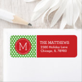 Étiquette Monogramme de Pois de vacances rouges et verts (En situation)