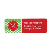 Étiquette Monogramme de Pois de vacances rouges et verts (Devant)