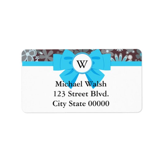 Étiquette Monogramme de ruban bleu avec Motif (Devant)