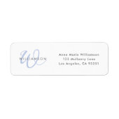 Étiquette Monogramme de script bleu moderne (Devant)