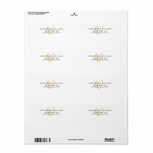 Étiquette Monogramme de script doré moderne expédition (Feuille entière)