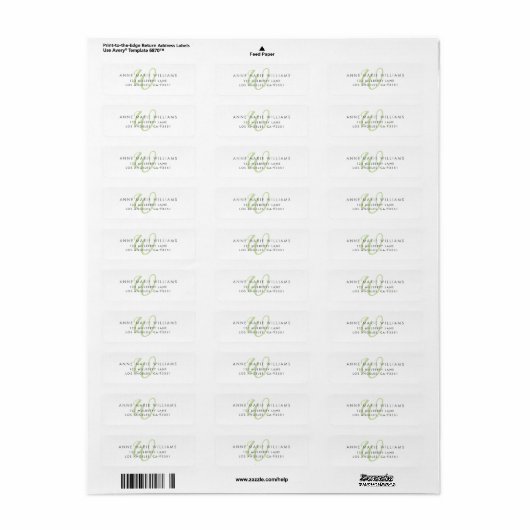 Étiquette Monogramme de script vert clair moderne (Feuille entière)
