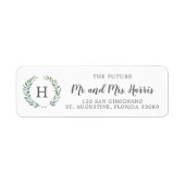 Étiquette Monogramme de verdure Adresse de retour de mariage (Devant)