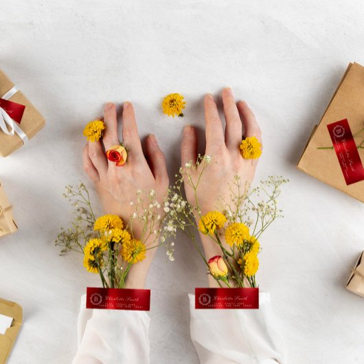 Étiquette Monogramme de vin rouge rubis Adresse de retour Ét