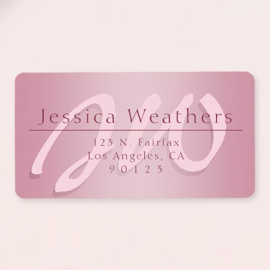 Étiquette Monogramme d'écriture élégante ombré mauve adresse