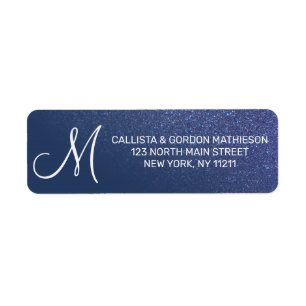 Étiquette Monogramme diagonal de Parties scintillant bleue d