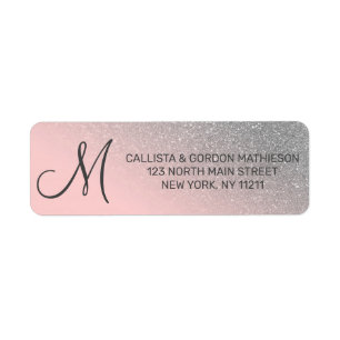 Étiquette Monogramme Diagonal Silver Blush Pink Ombre Gradie