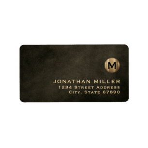 Étiquette Monogramme d'or noir moderne Adresse de retour