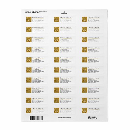 Étiquette monogramme d'or ( ses + ses noms et initiales) (Feuille entière)