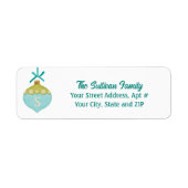 Étiquette Monogramme d'ornement de Noël rétro bleu (Devant)