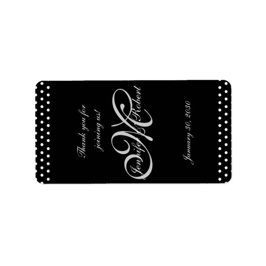 Étiquette Monogramme en argent Noir avec Polka Mariage LipBa (Devant)