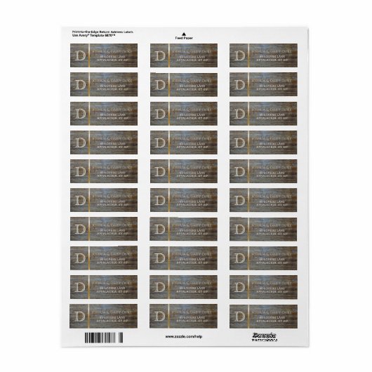 Étiquette Monogramme en bois rustique | Thème Mariage campag (Feuille entière)