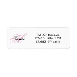 Étiquette Monogramme fantaisie noir et rose
