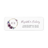 Étiquette Monogramme Fleur Violet Anneau Doré Adresse de Ret (Devant)
