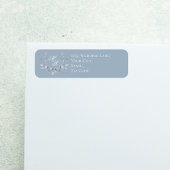 Étiquette Monogramme Floral Script Mariage Bleu Poussiéreux