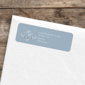 Étiquette Monogramme Floral Script Mariage Bleu Poussiéreux