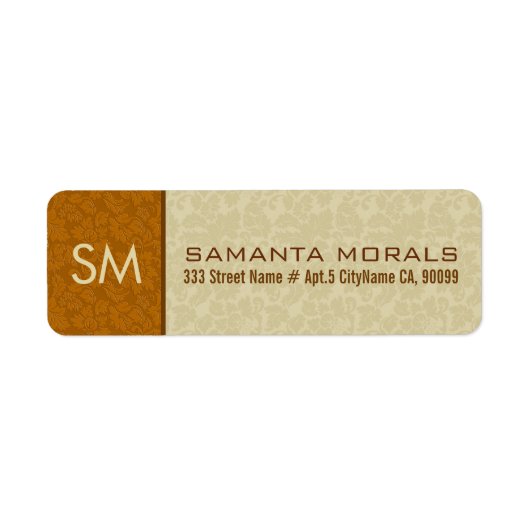 Étiquette Monogramme Gras Moderne Beige & Brown Damas (Devant)