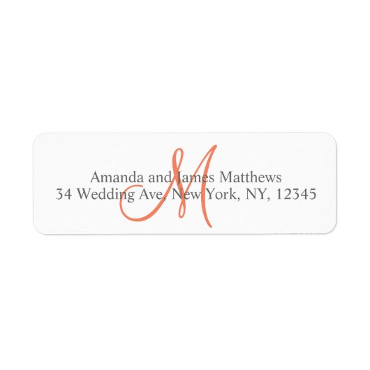 Étiquette Monogramme gris corail pour Mariages (Devant)