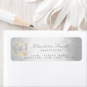 Étiquette Monogramme Gris Or Floral Wreath Argent RSVP (En situation)
