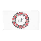 Étiquette Monogramme initial des roses rouges à point croisé (Devant)