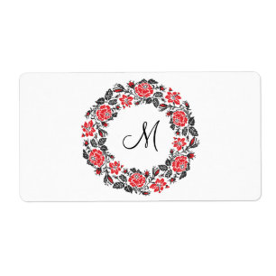 Étiquette Monogramme initial des roses rouges à point croisé