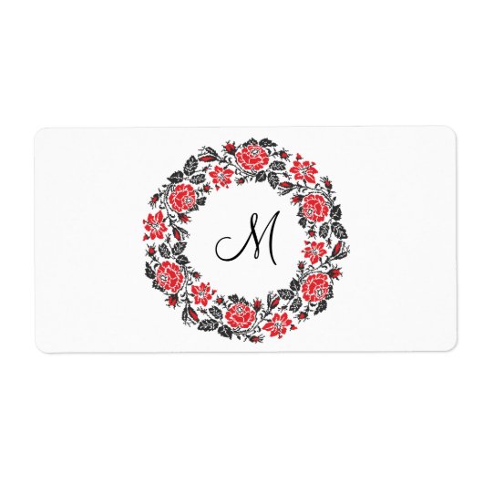 Étiquette Monogramme initial des roses rouges à point croisé (Devant)