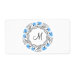 Étiquette Monogramme initial du cercle de Cornflower de poin