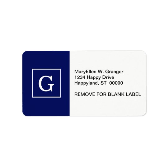 Étiquette Monogramme initial encadré par blanc de bleu