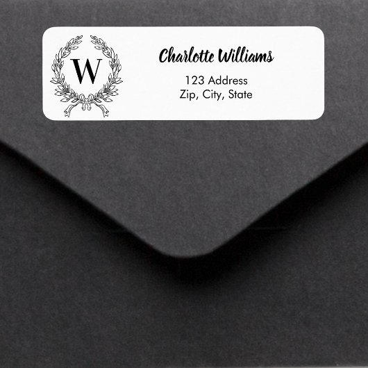 Étiquette Monogramme initial noir blanc couronne adresse de