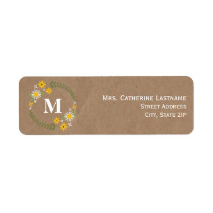 Étiquette Monogramme inspiré de guirlande de fleur sauvage