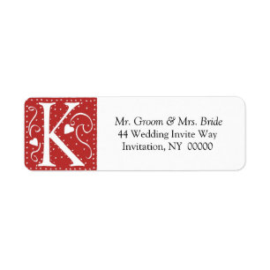 Étiquette Monogramme K Coeurs Rouge Blanc Mariage Couleurs R