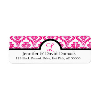 Étiquette Monogramme L Hot rose Mariage Damask